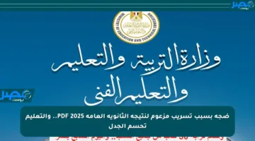 ضجة بسبب تسريب مزعوم لنتيجة الثانوية العامة 2025 PDF.. والتعليم تحسم الجدل